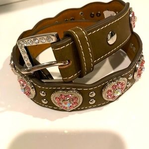 Nocona leather belt rhinestone hearts